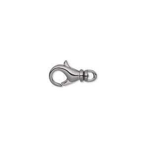 Clasp, lobster claw, gunmetal-plated brass, 12x7mm with swivel. Sold per pkg of 100.