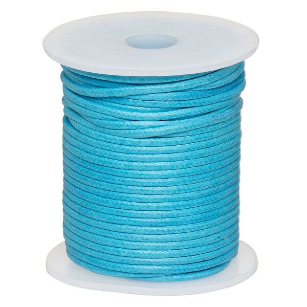 Cord, waxed cotton, turquoise blue, 2mm, 50+ pound test. Sold per 25-meter spool. image number 0