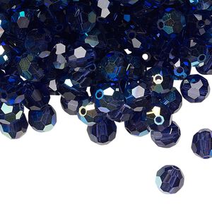Bead 144pk deep tanzanite AB, Preciosa Czech crystal 6mm round