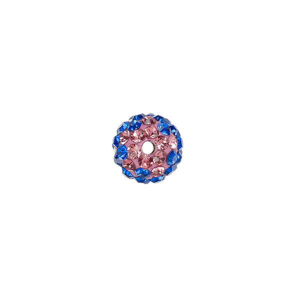 Bead, Egyptian glass rhinestone / epoxy / resin, white / pink / cobalt blue, 10mm round with pav&eacute; wave design. Sold individually. image number 1