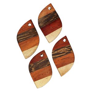 Focal, mango wood (dyed/assembled), 33x20mm-32x18mm top-drilled flat leaf. Sold per pkg of 4.