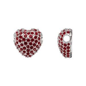 Bead, Dione®, crystal and rhodium-plated pewter (tin-based alloy), red, 14x14mm heart with 3mm hole. Sold individually.
