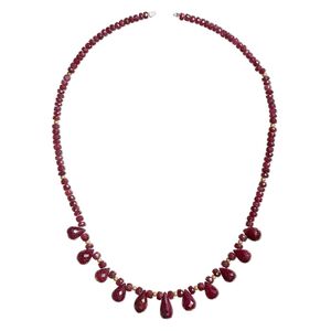 Ruby / sterling silver 1pkg1, faceted teardrop / faceted rondelle / round bead necklace base gold-plated 16 inch mixed sizes