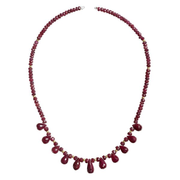 Ruby / sterling silver 1pkg1, faceted teardrop / faceted rondelle / round bead necklace base gold-plated 16 inch mixed sizes image number 0