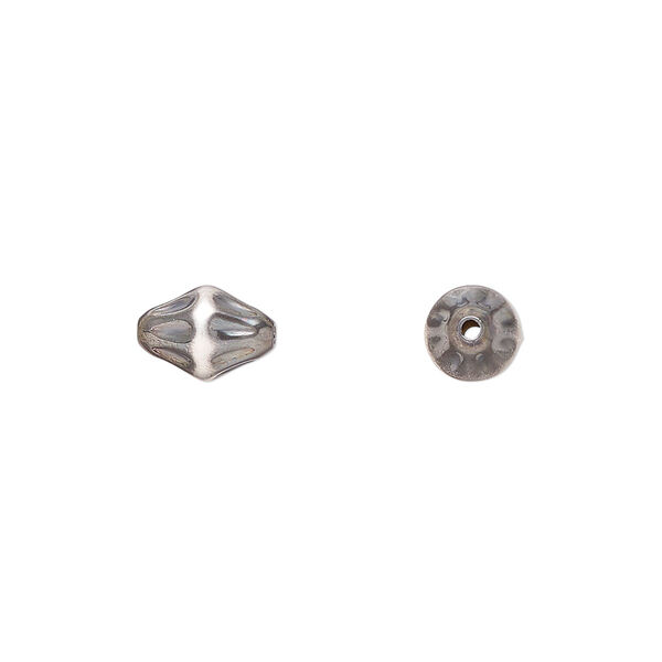 Sterling silver 1pkg1, brushed textured bicone Navajo pearl-style bead oxidized 9x6mm image number 0