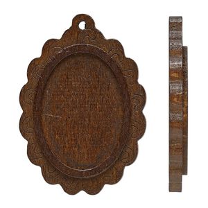 Focal, stained Japanese pagoda wood, dark brown, 39x27mm single-sided top-drilled oval with 25x18mm non-calibrated oval glue-in setting. Sold per pkg of 8.