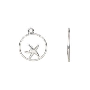 Charm Amoracast® 1pkg1 sterling silver, 12mm 2-sided open round / starfish