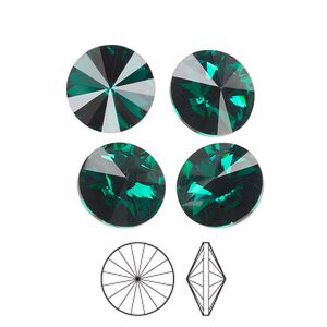 Chaton 6pk emerald foil back, Preciosa MAXIMA Czech crystal rhinestone 12mm rivoli