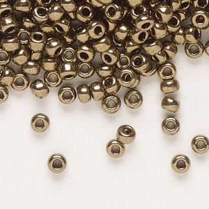 Seed bead, Miyuki, glass, pkg/250g, #8 rocaille, opaque metallic dark bronze, (RR-457).