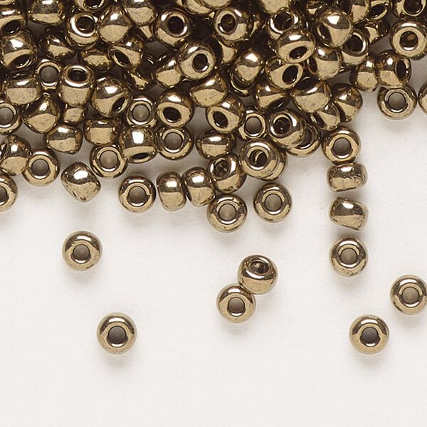 Seed bead, Miyuki, glass, pkg/250g, #8 rocaille, opaque metallic dark bronze, (RR-457). image number 0