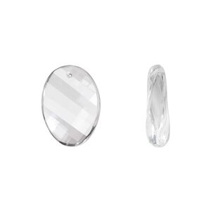 Quartz crystal 1pkg2, hand-cut top-drilled faceted twisted oval bead natural 16x12mm