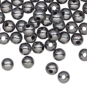 Bead, gunmetal-plated steel, 6mm round. Sold per pkg of 100.