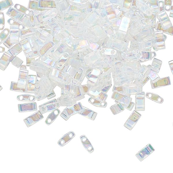 Seed bead, TILA®, glass, pkg/40g, 5x2.3mm half tila rectangle, translucent rainbow crystal clear, (HTL-250). image number 0