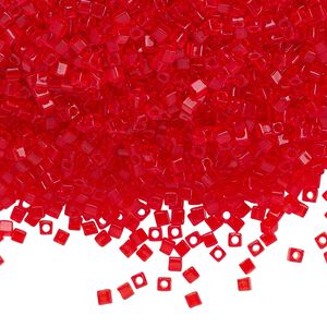 Seed bead, Miyuki, glass, pkg/25g, 1.8mm square, transparent red, (SB-140).