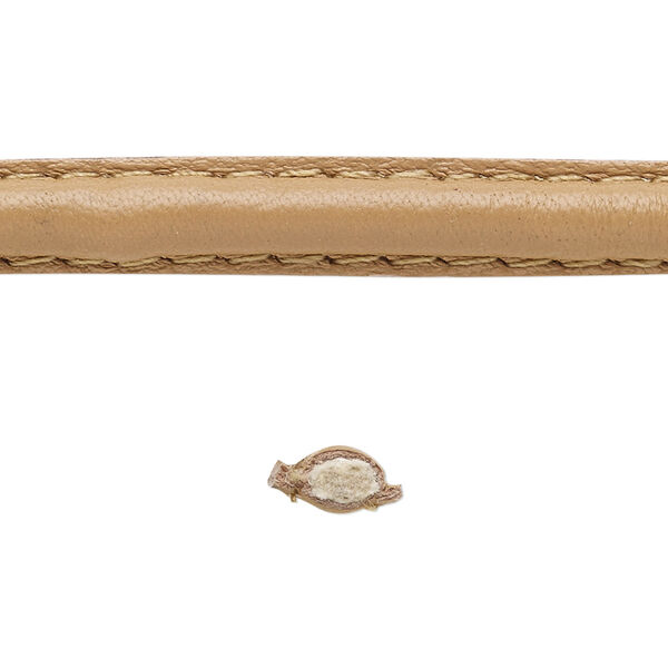 Cord, leather and cotton (dyed), taupe, 7-8mm double-stitched flat. Sold per 5-yard section. image number 0