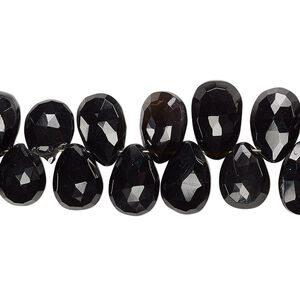Black onyx 1pkg1, hand-cut top-drilled faceted puffed teardrop bead 4 inch 9x7mm-12x8mm