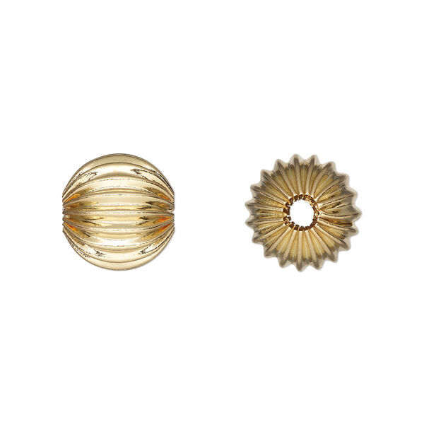 Bead, gold-plated brass, 11.5mm corrugated round. Sold per pkg of 10. image number 0