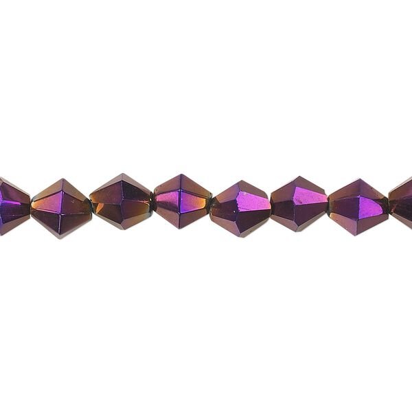 Bead, glass, metallic purple, 6mm bicone. Sold per 15-1/2" to 16" strand. image number 0