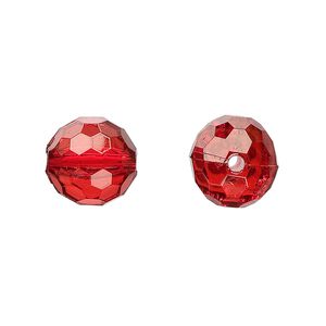 Bead, acrylic, red, 12mm faceted round. Sold per 100-gram pkg, approximately 100 beads.