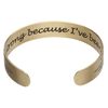 Bracelet cuff 1pkg1 antique gold-finished brass, black, 12mm wide with owl on outside / "I am strong because I've been weak" on inside. image number 1