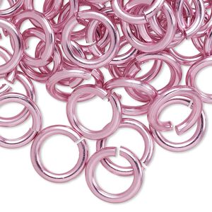Jump ring, anodized aluminum, pink, 12mm round, 7.9mm inside diameter, 12 gauge. Sold per pkg of 100.