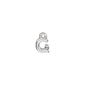 Charm, silver-finished "pewter" (zinc-based alloy), 7.5x7mm alphabet letter G. Sold per pkg of 2.