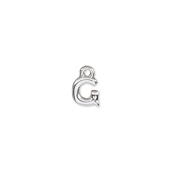 Charm, silver-finished "pewter" (zinc-based alloy), 7.5x7mm alphabet letter G. Sold per pkg of 2. image number 0