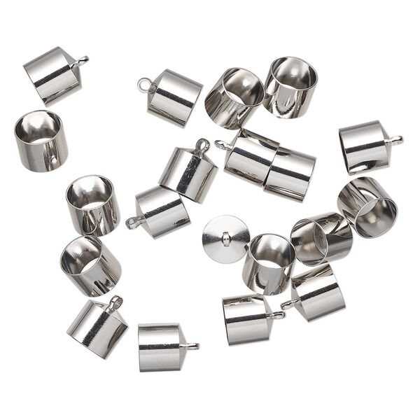 Cord end, glue-in, silver-finished aluminum, 10mm glue-in barrel, 8.5mm inside diameter. Sold per pkg of 20. image number 0