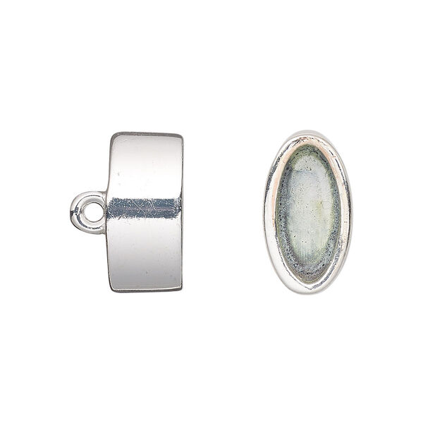 Cord end, glue-in, silver-finished "pewter" (zinc-based alloy), 16x9mm oval, 13.5x6.5mm inside diameter. Sold per pkg of 2. image number 0
