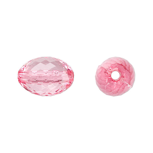 Bead, acrylic, pink, 16x11mm faceted oval. Sold per 100-gram pkg, approximately 80 beads. image number 0