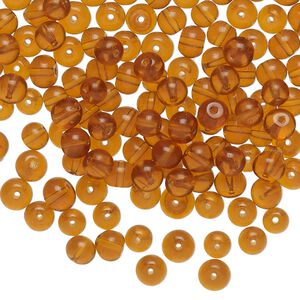 Bead, lampworked glass, translucent brown, 4mm round. Sold per 1-ounce pkg, approximately 270 beads.