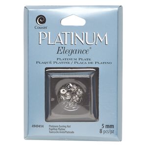 Earnut 1pkg8 platinum-plated, 5mm, copper / lacquered 4 pair