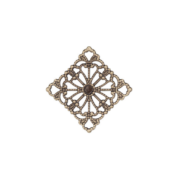 Link, antiqued brass, 21.5x21.5mm single-sided filigree diamond. Sold per pkg of 25. image number 0