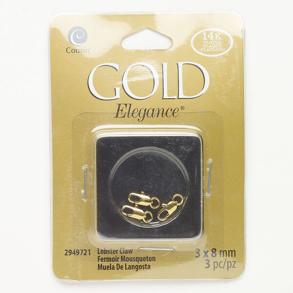 Clasp lobster claw copper steel 3pk 9x3mm oval, gold plate lacquer image number 0