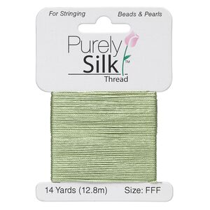 Thread, Purely Silk™, medium green, size FFF. Sold per 14-yard card.