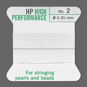 Thread, Griffin, synthetic multi-fiber, white, size #2. Sold per 2-meter card (approximately 78 inches).