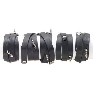 Bracelet component, wrap, leatherette and silver-finished "pewter" (zinc-based alloy), black, 12mm wide, 22 inches with (2) lobster claw clasps, adjustable snap closure. Sold per pkg of 5.