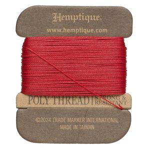 Thread, Hemptique®, polyester, pkg/32 yards, red, 0.45mm 3-ply round.
