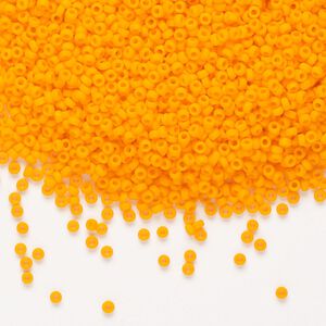 Seed bead, Miyuki, glass, pkg/250g, #15 rocaille, opaque matte mandarin orange (RR-405F).
