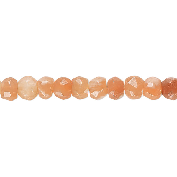 Bead, peach moonstone (natural), 5x3mm-6x4mm hand-cut faceted rondelle with 0.4-1.4mm hole, C+ grade, Mohs hardness 6 to 6-1/2. Sold per 7-inch strand. image number 0