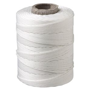 Cord, 3-ply bonded polyester twine, white, 1mm diameter. Sold per 2-ounce spool.