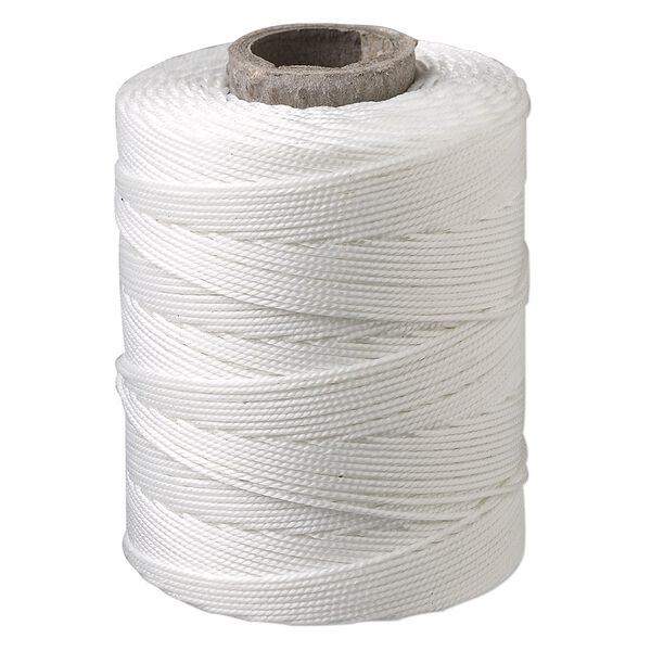 Cord, 3-ply bonded polyester twine, white, 1mm diameter. Sold per 2-ounce spool. image number 0