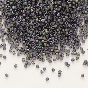 Seed bead, Delica®, glass, pkg/250g, #11 round, opaque matte metallic gold iris plum emerald (DB-1053).