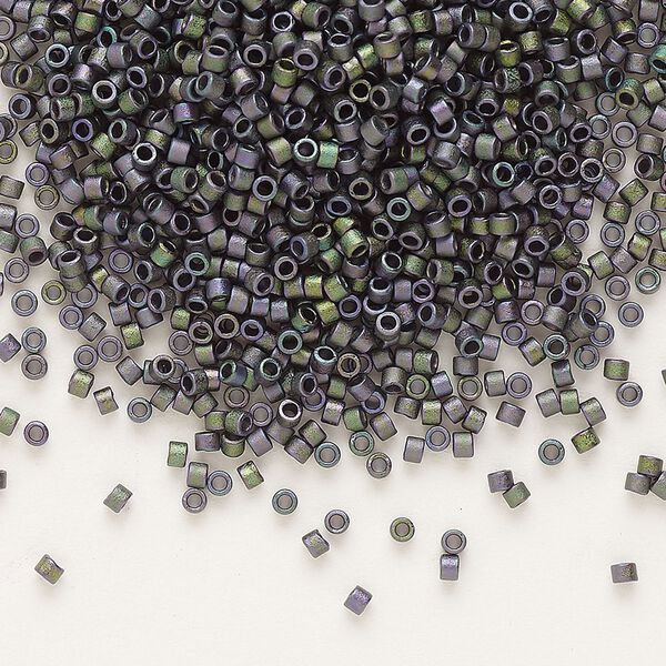Seed bead, Delica®, glass, pkg/250g, #11 round, opaque matte metallic gold iris plum emerald (DB-1053). image number 0