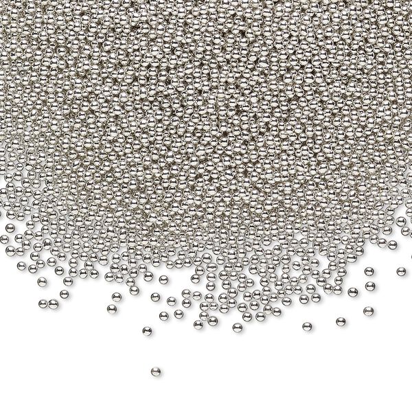 Bead, coated glass, opaque silver, 1mm undrilled micro round. Sold per 15-gram vial. image number 0