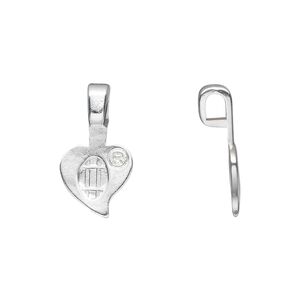Bail, Aanraku®, glue-on, silver-plated "pewter" (zinc-based alloy), 22x11mm with 11mm heart flat base. Sold per pkg of 5.