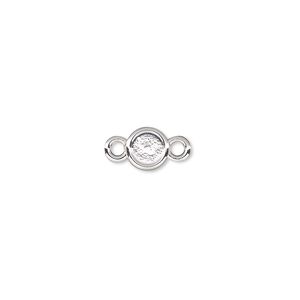 Link, Almost Instant Jewelry®, silver-plated "pewter" (zinc-based alloy), 7mm flat round with SS20 rose setting. Sold per pkg of 2.