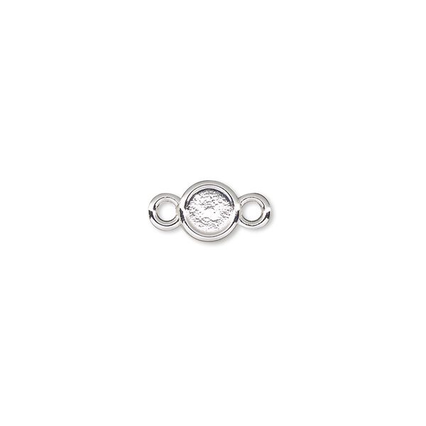 Link, Almost Instant Jewelry®, silver-plated "pewter" (zinc-based alloy), 7mm flat round with SS20 rose setting. Sold per pkg of 2. image number 0