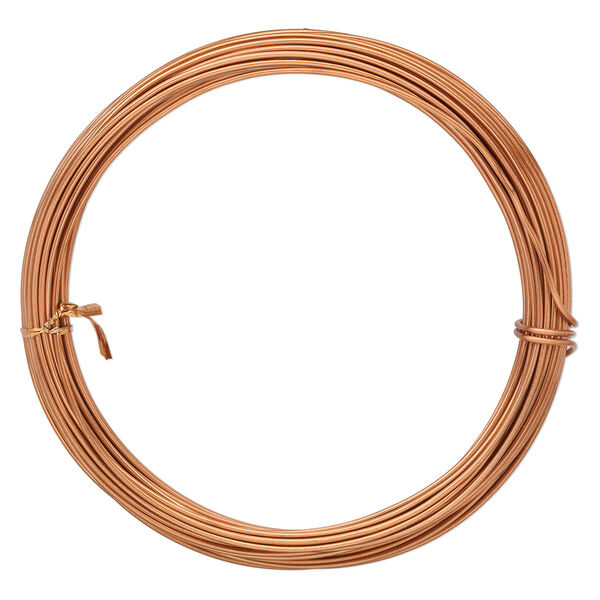 Wire, anodized aluminum, copper, 1.5mm round, 14 gauge. Sold per pkg of 45 feet. image number 0