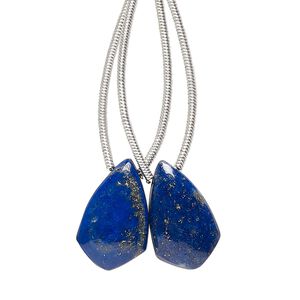 Lapis lazuli 1pkg2, hand-cut top-drilled puffed kite bead natural 17x10mm